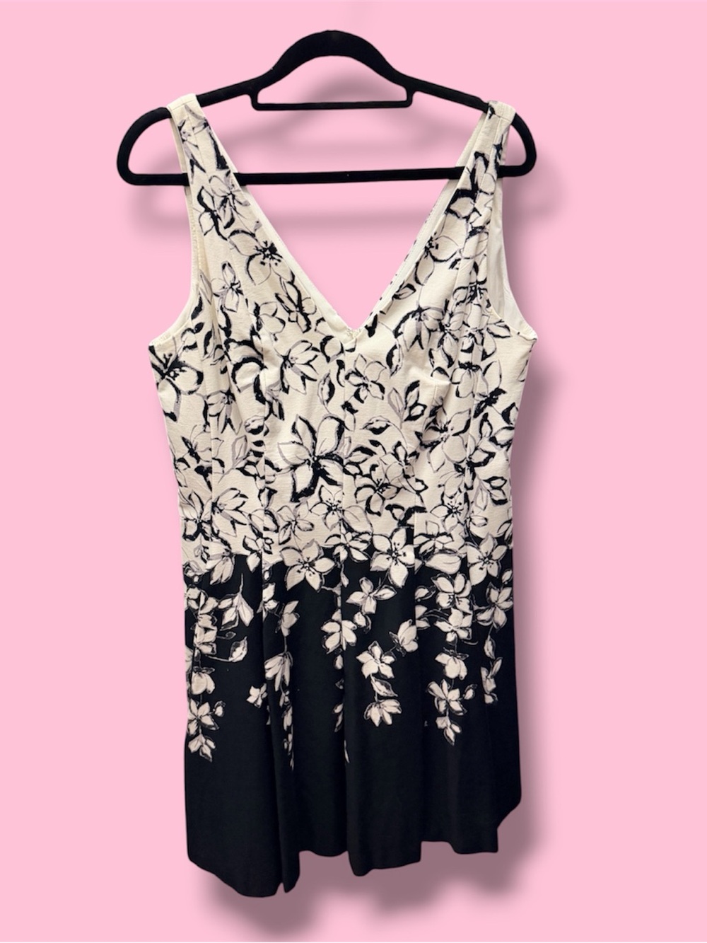 Black & White Floral V-Neck Dress #96
